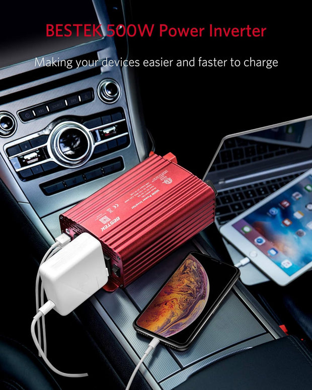 500W Power Inverter 12V to 110V with USB Ports