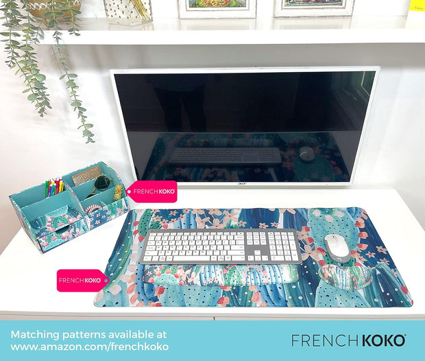 Large Mouse Pad Long Desk Mat Keyboard Pad Desktop Accessories Home School College Decor Supplies Pretty Extended Mousepad Big Office Essentials Women Girls XL Plant Pink Green Cute Cactus