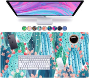 Large Mouse Pad Long Desk Mat Keyboard Pad Desktop Accessories Home School College Decor Supplies Pretty Extended Mousepad Big Office Essentials Women Girls XL Plant Pink Green Cute Cactus