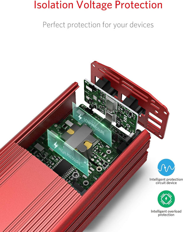 500W Power Inverter 12V to 110V with USB Ports