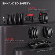 40Lb Adjustable Dumbbell Set with Anti-Slip Handle and Tray, Black