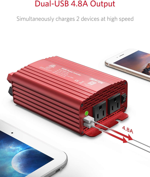 500W Power Inverter 12V to 110V with USB Ports